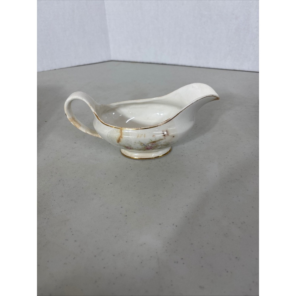 Smith Phillips Semi Porcelain Gravy Boat Floral Gold Trim Made‎ USA 919